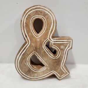 Wooden Block Decoriny Kapako Rustic Etched Ampersand & Symbol Home Decor